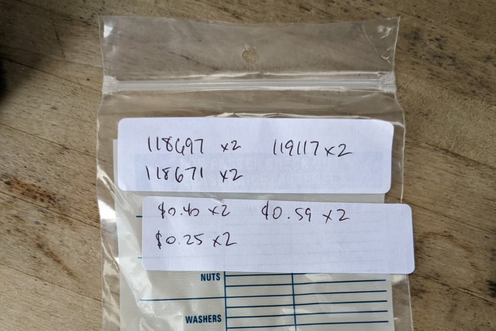 Parts bag with CLEARLY LEGIBLE handwriting
