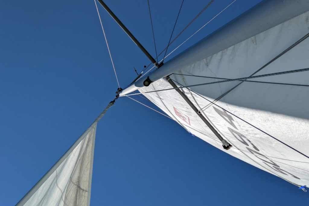 Weird shot of sails from the foredeck